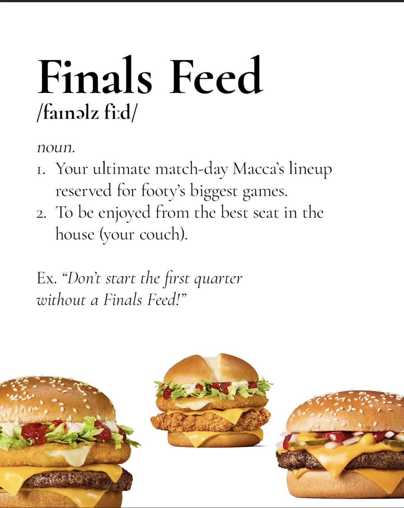 Finals Feed dictionary-style campaign post with McDonald's burgers