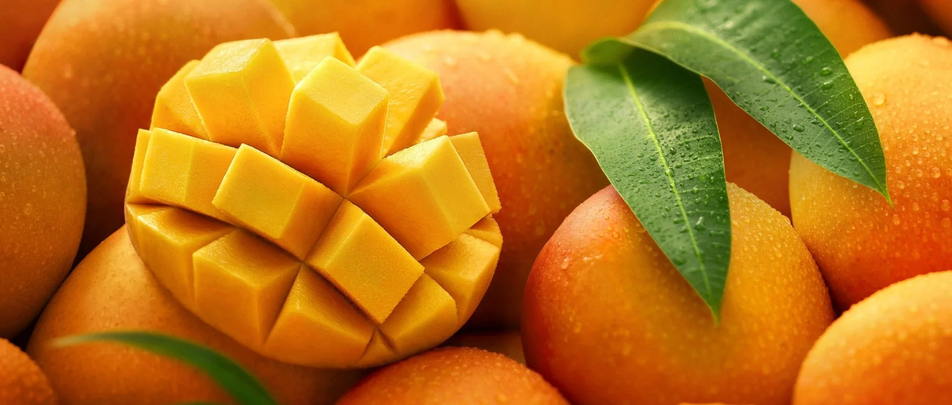 Bright golden mango cheeks and fresh mangoes