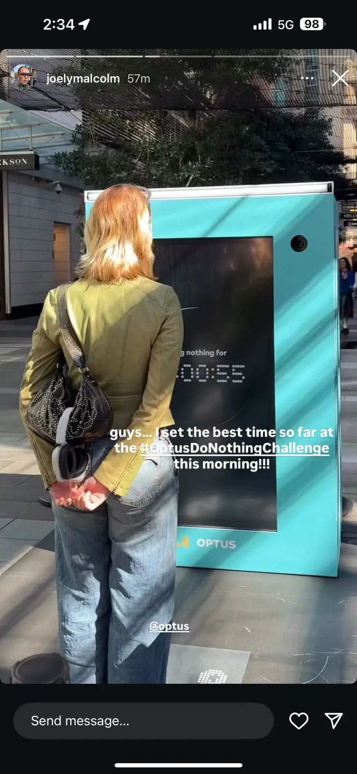 Instagram story of a customer doing nothing at the Optus activation
